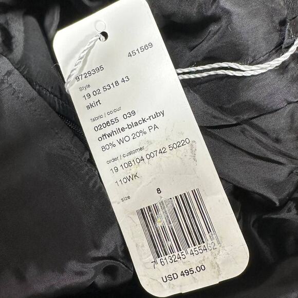 Akris Punto NWT Houndstooth Black White Red Wool Blend Fringe Mini Skirt Size 8 - Picture 6 of 12